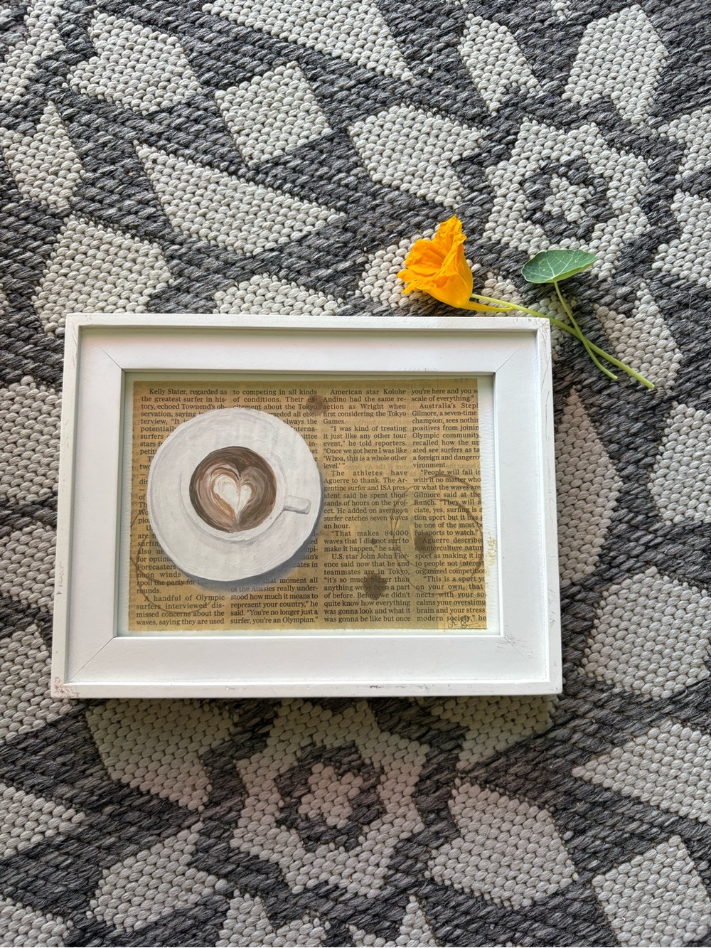 Coffee Heart Surf Mixed Media Wall Art - White Frame